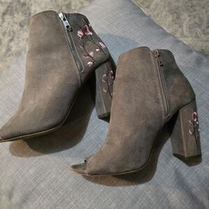 Candie's Embroidered Flower Open Toe Ankle Boots